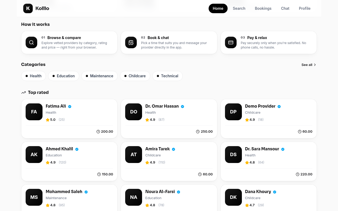 Kolllo — services and providers