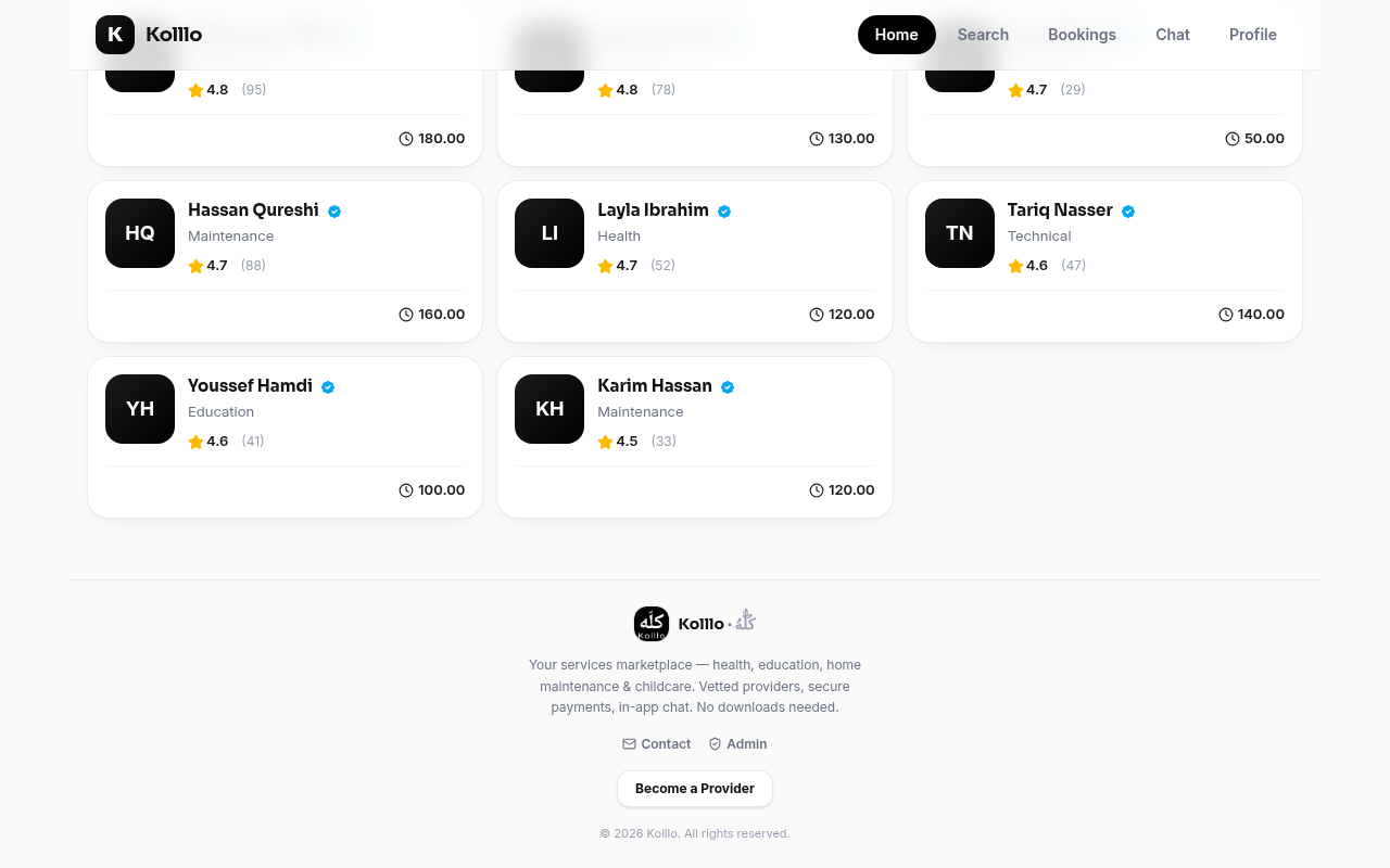 Kolllo — booking flow