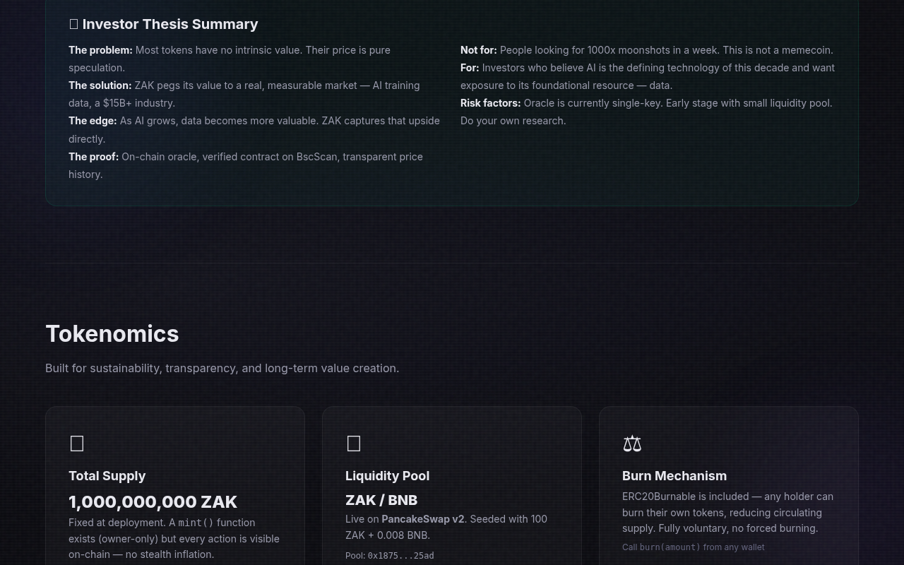 Zakcoin — tokenomics
